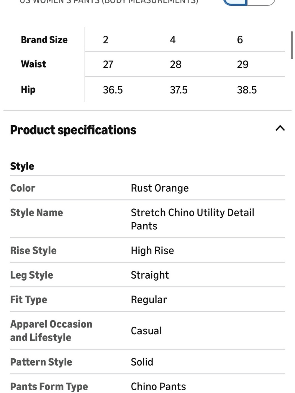 Amazon Essentials women’s stretch chino utility pant - burnt orange - Picture 5 of 5